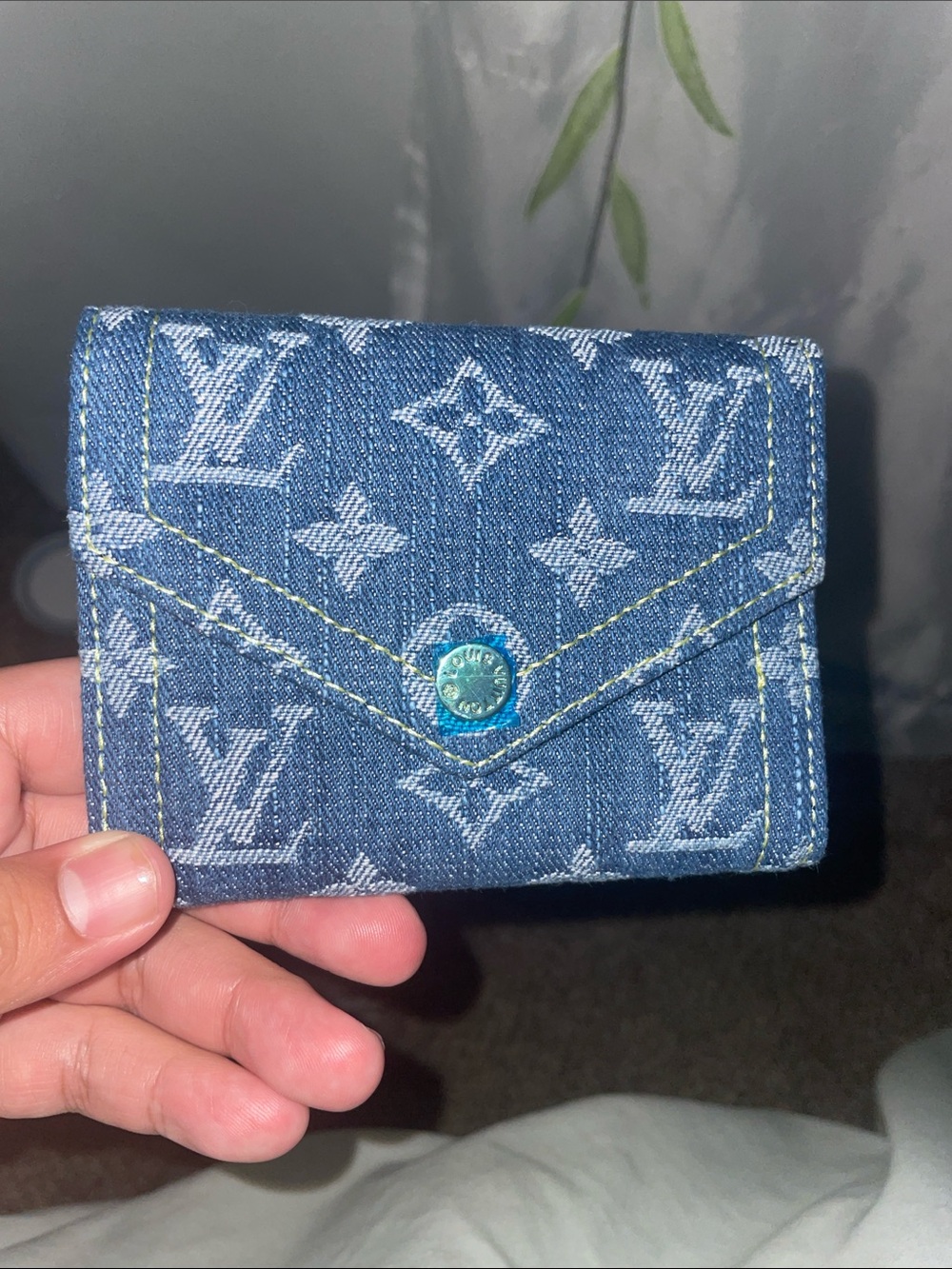 Louis Vuitton Denim Monogram Card Holder in Blue with Turquoise Snap